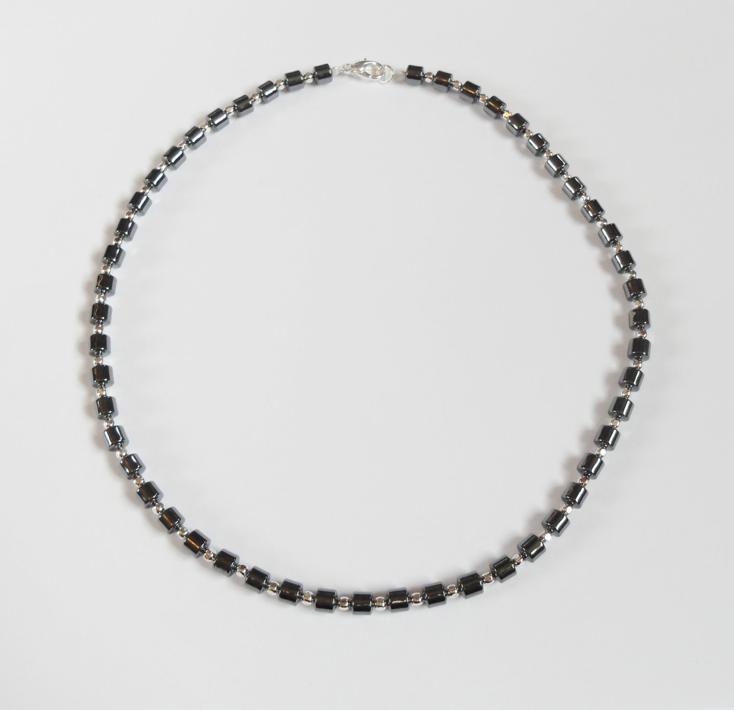 Hematite and sterling silver surfer necklace
