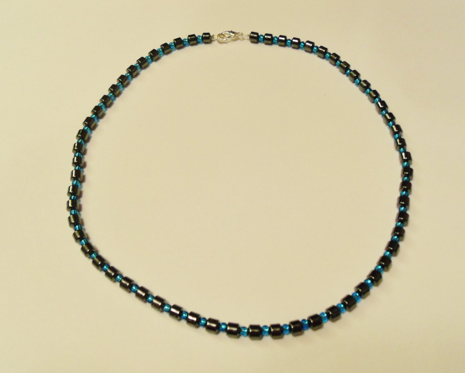 Hematite and clear blue surfer necklace