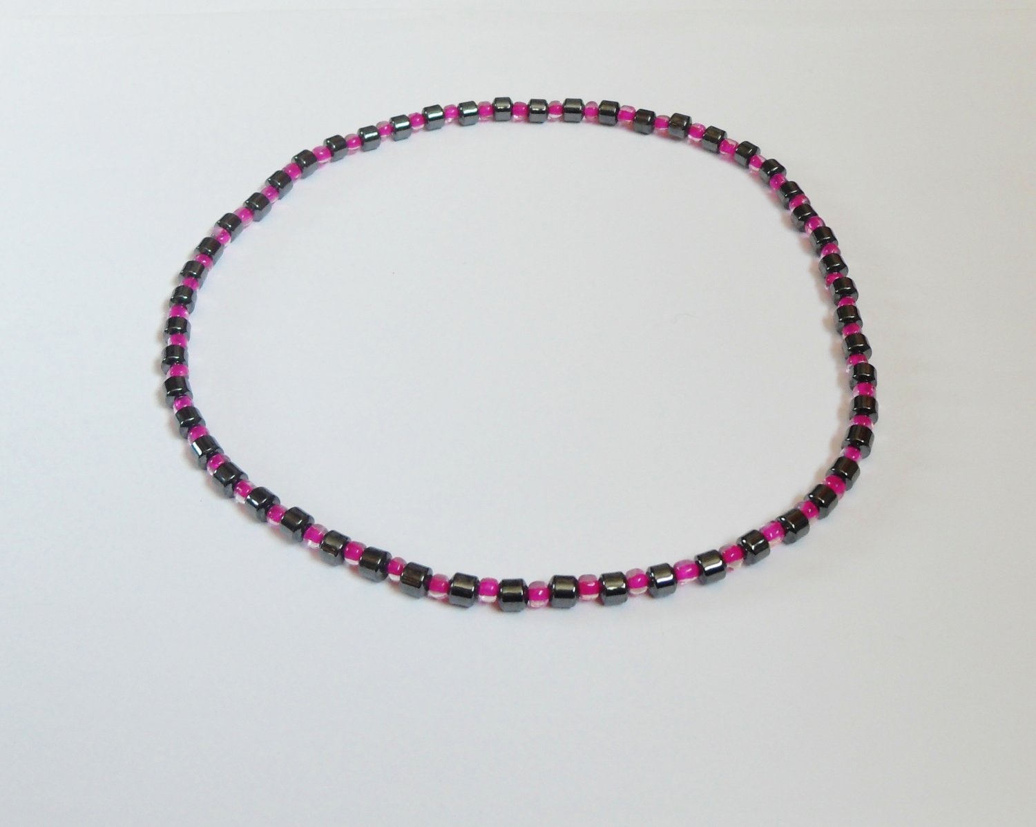 Hematite and clear dark pink surfer necklace