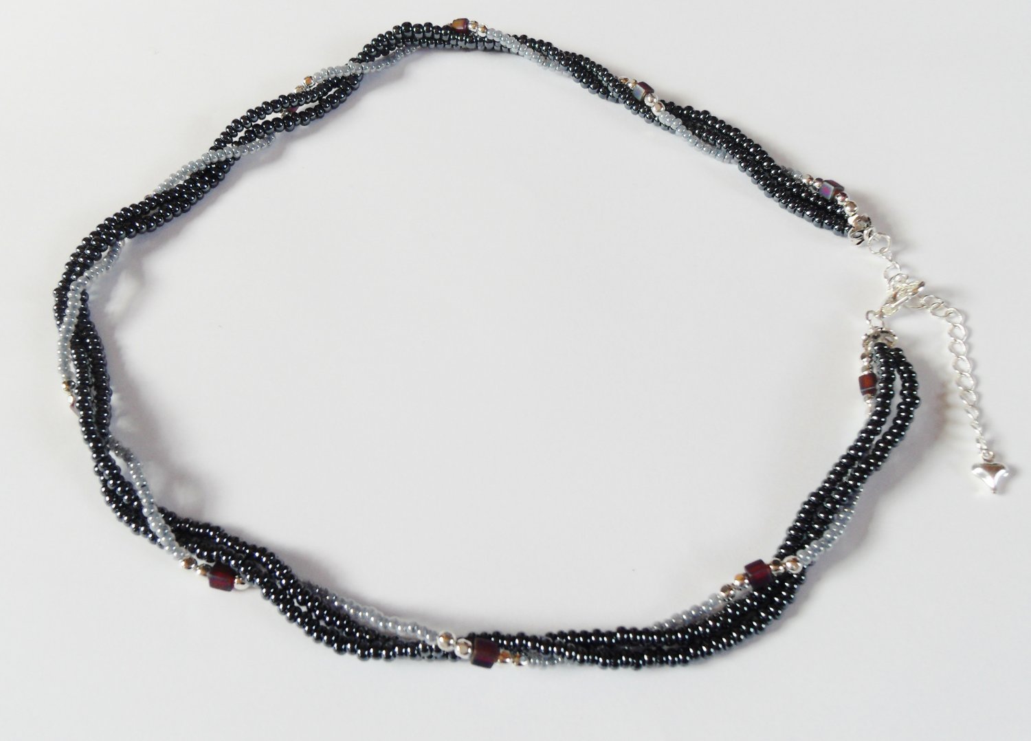 Hematite and dark purple square twisted necklace