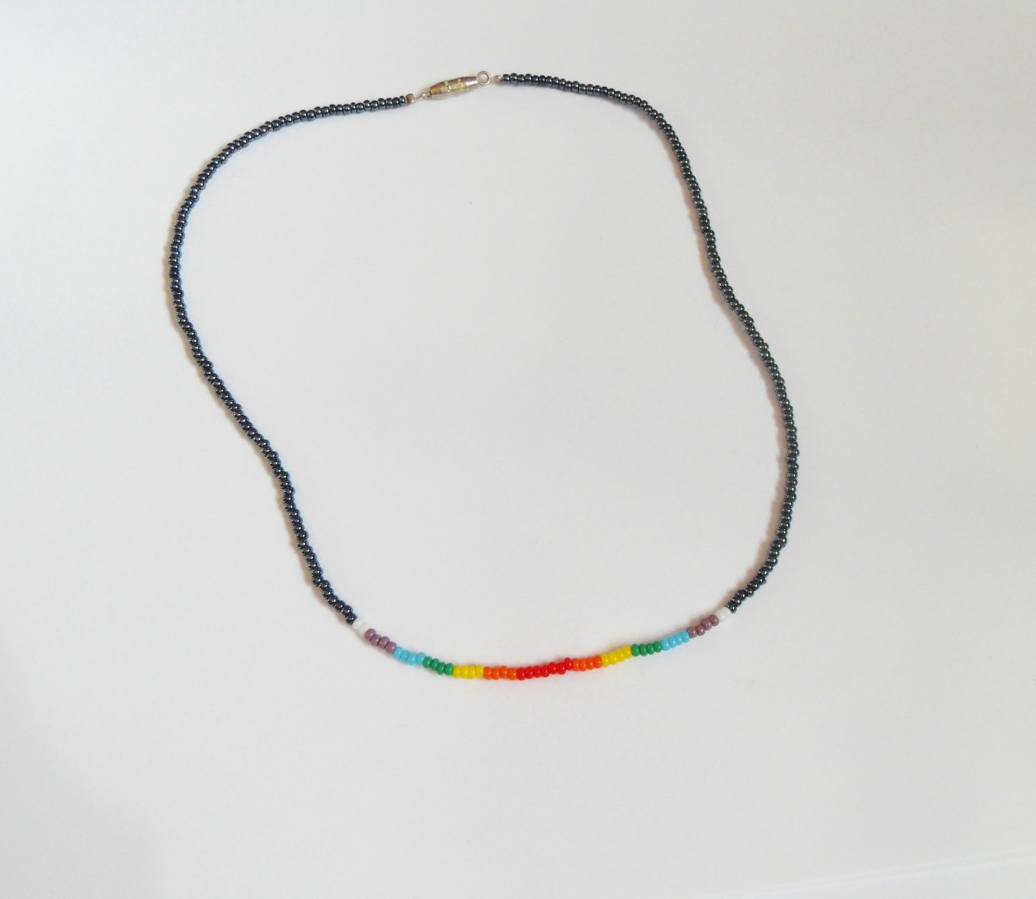 Hematite and single rainbow necklace