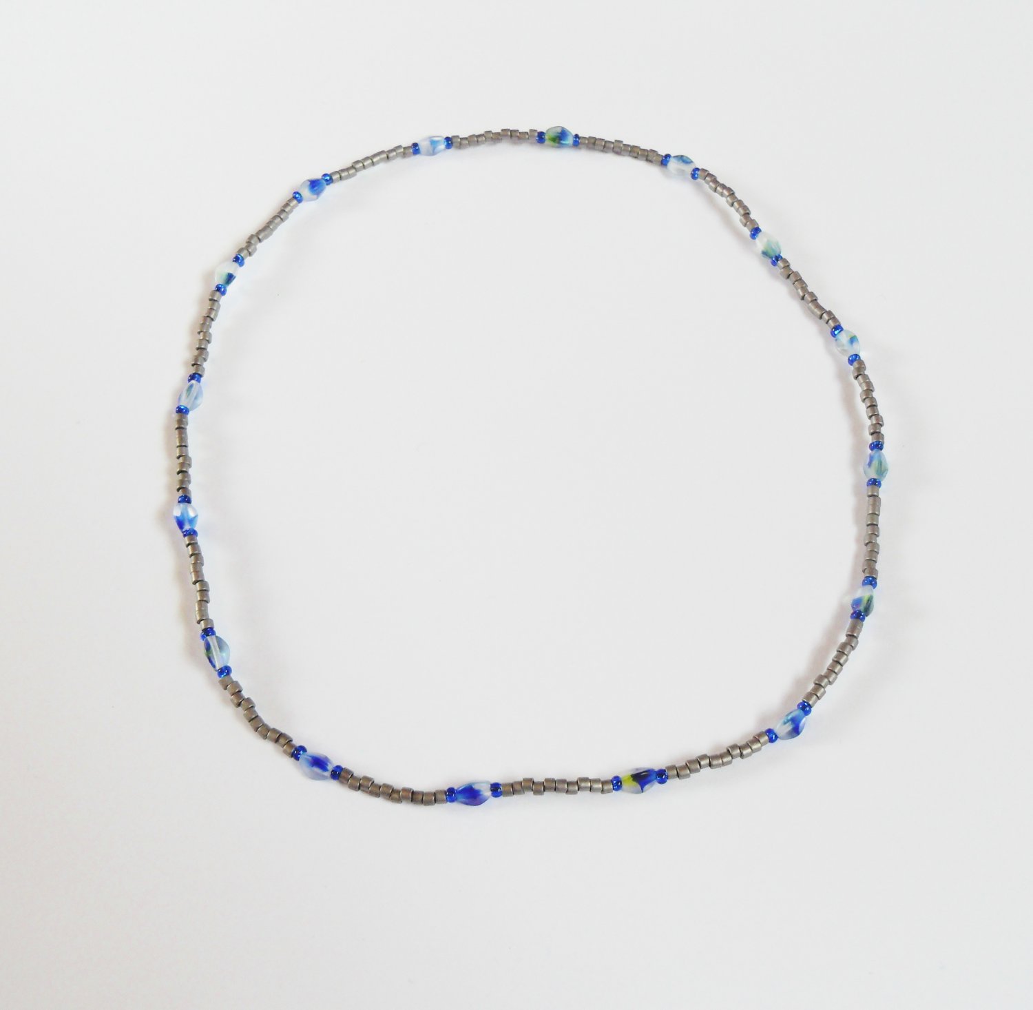 Gunmetal and blue bead surfer necklace