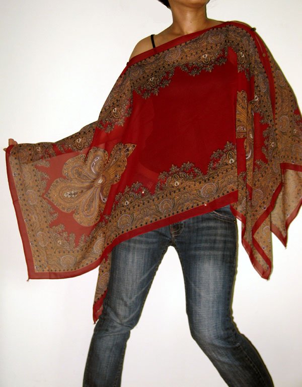 Gypsy Scarf Caftan Wing Casual Beachcover or Poncho Top