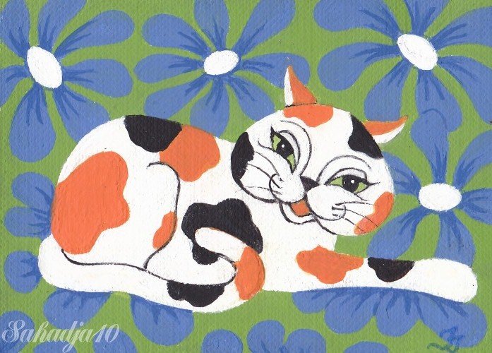 Cat ACEO Original Fantasy Painting by Tj Nichols Sahadja10