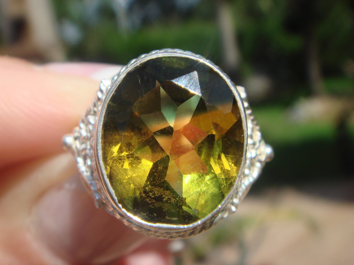 Bi-Color Quartz Ring size 7 1/2 .925 Sterling Silver