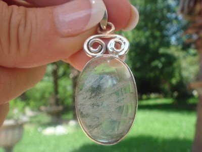 Moss Agate Pendant 1.75" .925 Sterling Silver