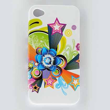 Hard Plastic Design Case for Apple iPhone 4/4S - White Flower Stars