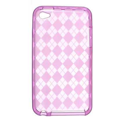 Crystal Gel Check Design Skin Cover Case for Apple iPhone 4/4S - Hot Pink
