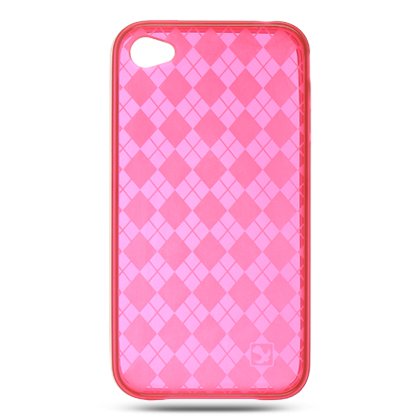 Crystal Gel Check Design Skin Cover Case for Apple iPhone 4/4S - Red