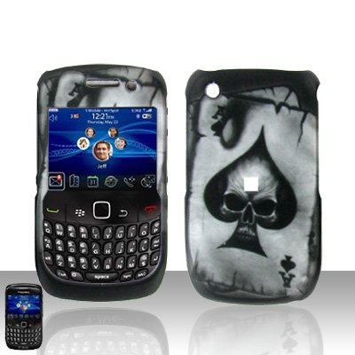 Hard Plastic Rubber Feel Design Case for Blackberry Curve 8520 - Ace of Spade Skull