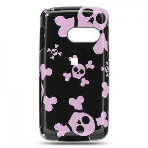 Hard Plastic Design Case for LG Rumor Touch LN510 - Black and Pink Skulls