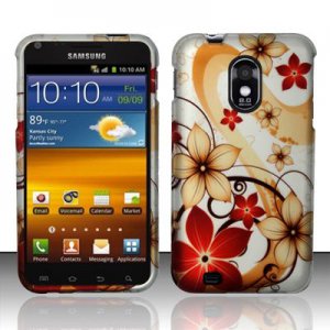 Hard Plastic Rubber Feel Design Case for Samsung Galaxy S II Epic 4G Touch - Red and Gold Flowers