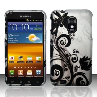 Hard Plastic Rubber Feel Design Case for Samsung Galaxy S II Epic 4G Touch - Silver and Black Vines