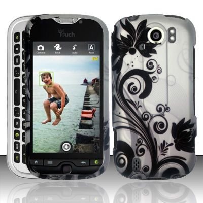 Hard Plastic Rubber Feel Design Case for HTC Mytouch Slide 4G - Silver and Black Vines
