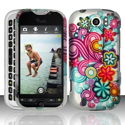 Hard Plastic Rubber Feel Design Case for HTC Mytouch Slide 4G - Purple and Blue Flowers