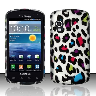 Hard Plastic Rubber Feel Design Case for Samsung Stratosphere i405 - Rainbow Leopard