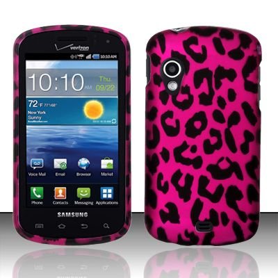 Hard Plastic Rubber Feel Design Case for Samsung Stratosphere i405 - Hot Pink Leopard