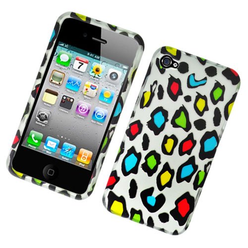 Hard Plastic Rubber Feel Design Case for Apple iPhone 4/4S - Colorful Leopard