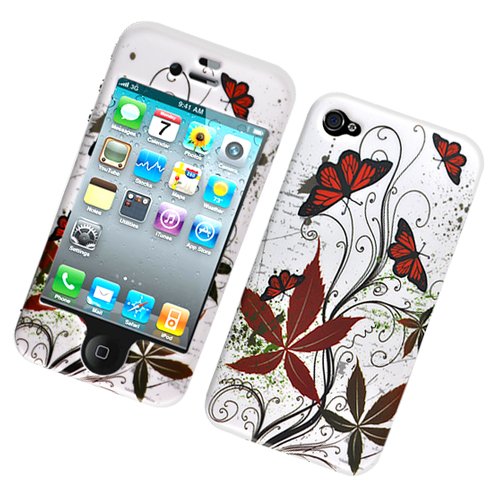 Hard Plastic Rubber Feel Design Case for Apple iPhone 4/4S - Multiple Butterfly