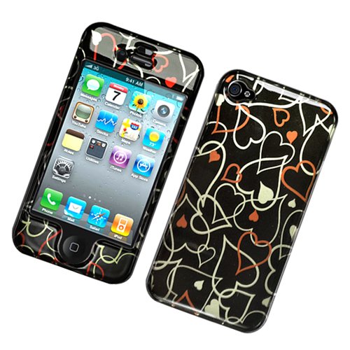 Hard Plastic Glossy Design Case for Apple iPhone 4/4S - Red and White Hearts