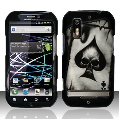 Hard Plastic Rubber Feel Design Case for Motorola Photon 4G - Ace of Spade Skull