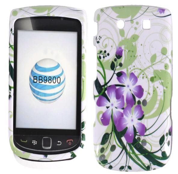 Hard Plastic Design Case for Blackberry Torch 9800 - Green and Purple Lily