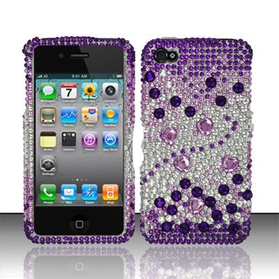 Hard Plastic Bling Rhinestone Design Case for Apple iPhone 4/4S - Purple and Silver