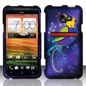 Hard Plastic Rubberized Snap On Design Case for HTC Evo 4G LTE (Sprint) - Purple Bird