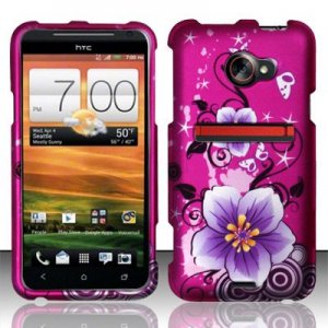 Hard Plastic Rubberized Snap On Design Case for HTC Evo 4G LTE (Sprint) - Hibiscus Flowers