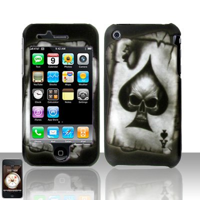 Hard Rubber Feel Plastic Design Case For Apple iPhone 3g/3gs - Ace of Spade Skull