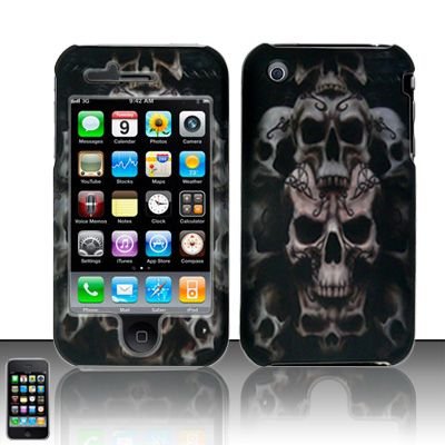 Hard Rubber Feel Plastic Design Case For Apple iPhone 3g/3gs - Ancient Skulls