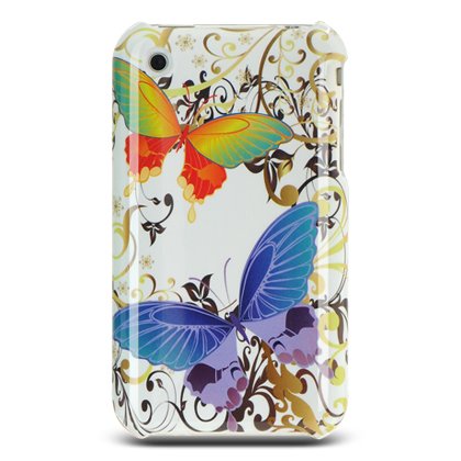 Hard Plastic Design Case For Apple iPhone 3g/3gs - White Rainbow Butterfly