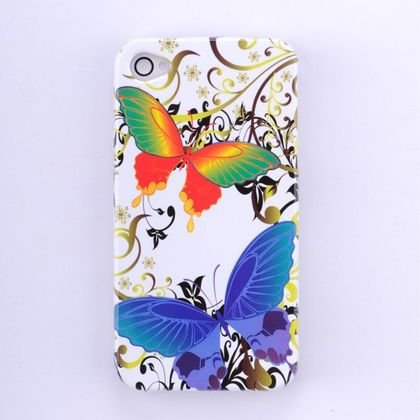 Hard Plastic Design Case For Apple iPhone 4G - White Rainbow Butterfly
