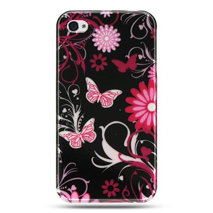 Hard Plastic Design Case For Apple iPhone 4G - Pink Butterfly
