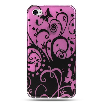 Hard Plastic Design Case Apple iPhone 4G - Purple and Black Swirls