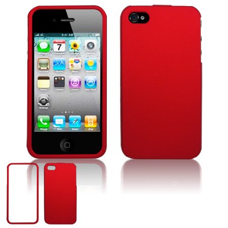 Hard Rubber Feel Plastic Case For Apple iPhone 4G - Red