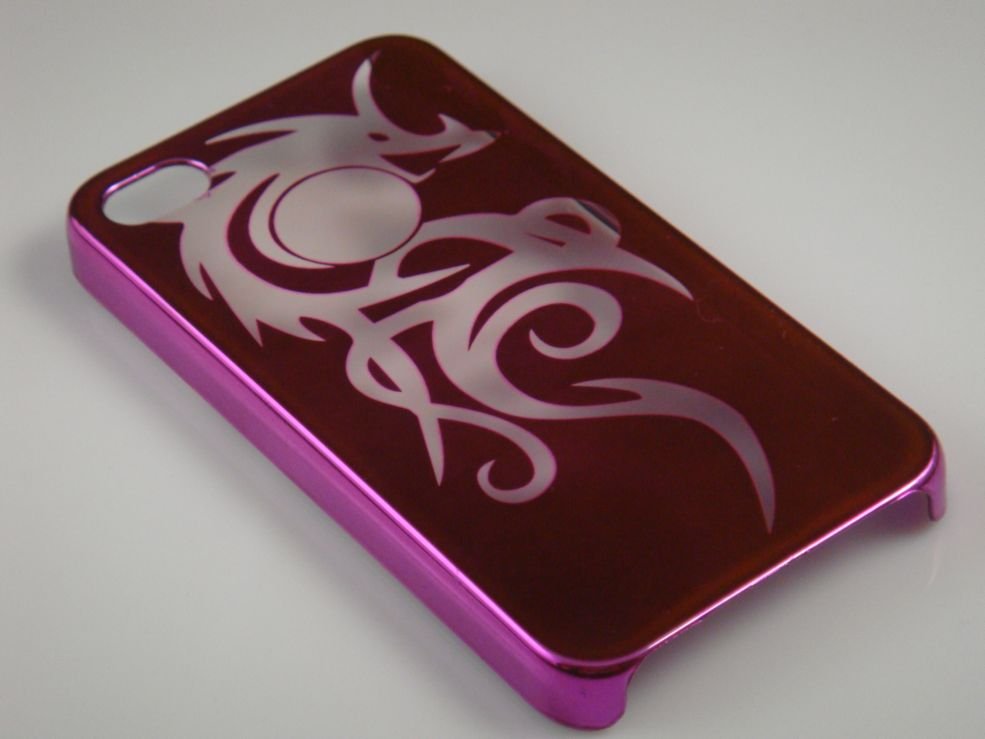 Hard Plastic Dragon Design Back Cover Case For Apple iPhone 4G - Hot Pink