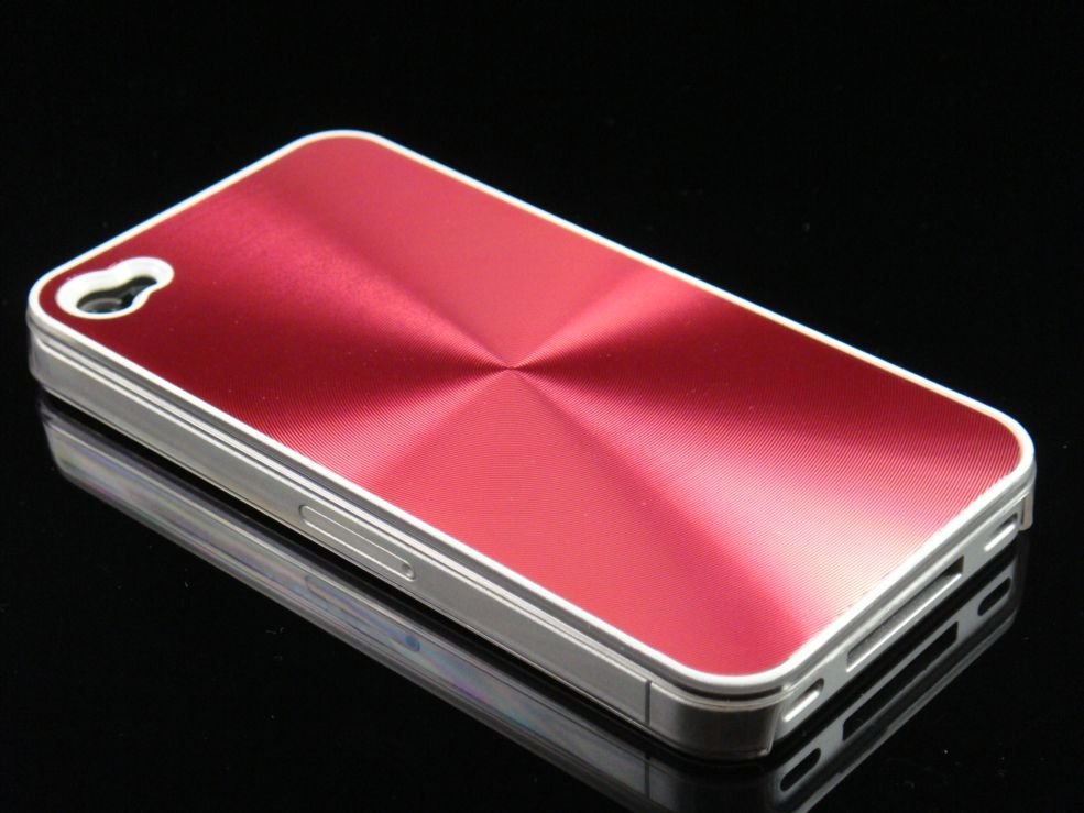 Hard Plastic Aluminum Finish Back Cover Case For Apple iPhone 4G - Red