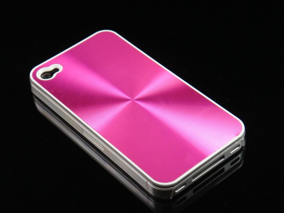 Hard Plastic Aluminum Finish Back Cover Case For Apple iPhone 4G - Hot Pink
