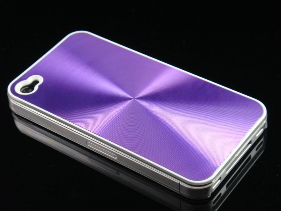 Hard Plastic Aluminum Finish Back Cover Case For Apple iPhone 4G - Purple