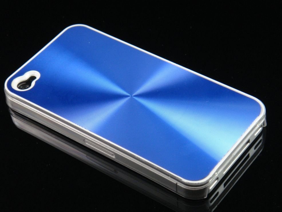 Hard Plastic Aluminum Finish Back Cover Case For Apple iPhone 4G - Blue