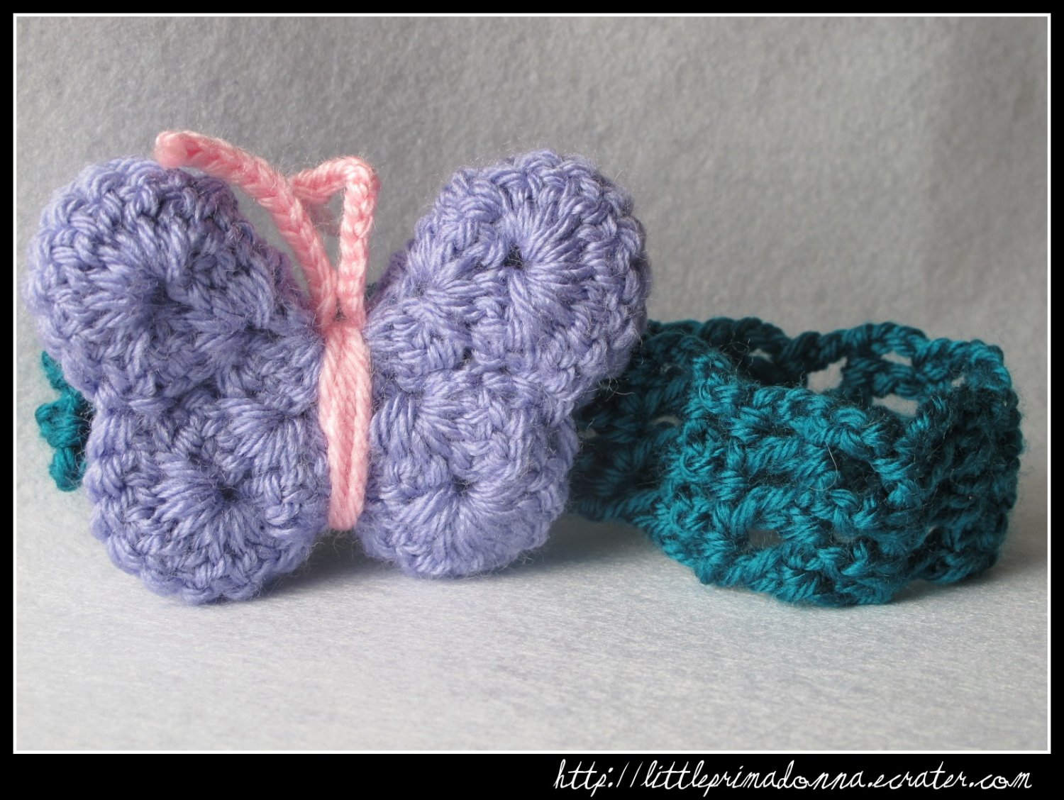 Crocheted headband with purple butterfly - for newborn