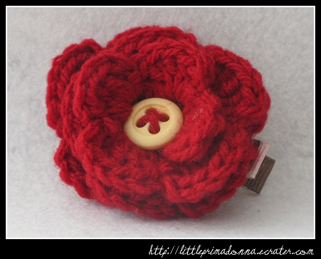 Crocheted flower clip - dark red