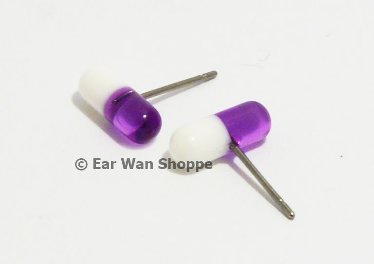 Korean Style Purple & White Stainless Steel Pill Earrings