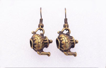 ♥Handmade Vintage Brass 3D Tea Pot Earrings♥