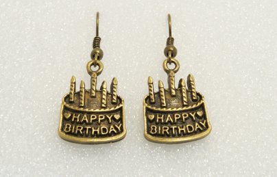 ♥Handmade Vintage Brass Birthday Cake Drop Earrings♥