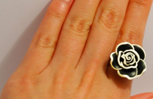 ♥ Handmade Vintage Black Rose Flower Statement Ring♥