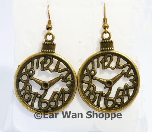♥ Handmade Brass Vintage Pocket Watch Clock Earrings♥