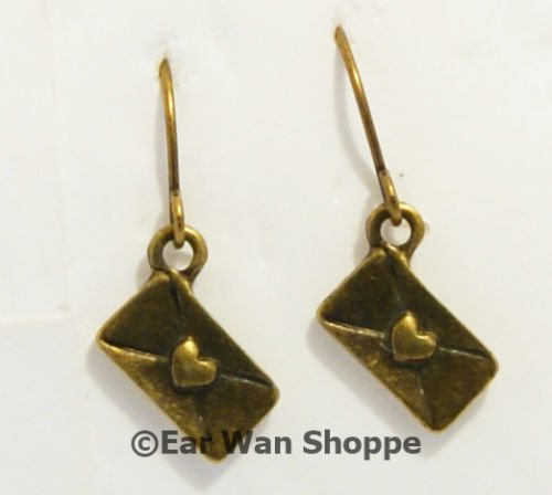 ♥ Handmade Brass Vintage Love Letter Heart Earrings♥