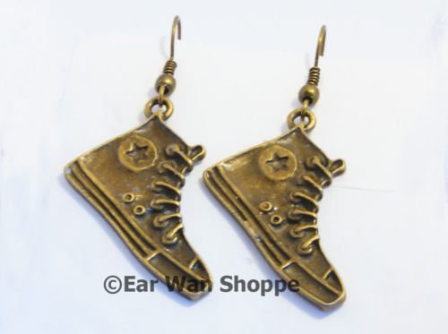 ♥ Handmade Brass Converse Sneaker Star Drop Earrings♥
